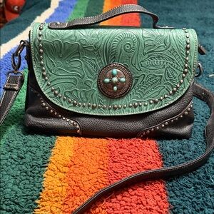 Montana West Green and Black Embossed Crossbody Bag